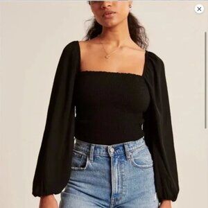 Abercrombie Long-Sleeve Smocked Puff Sleeve Top